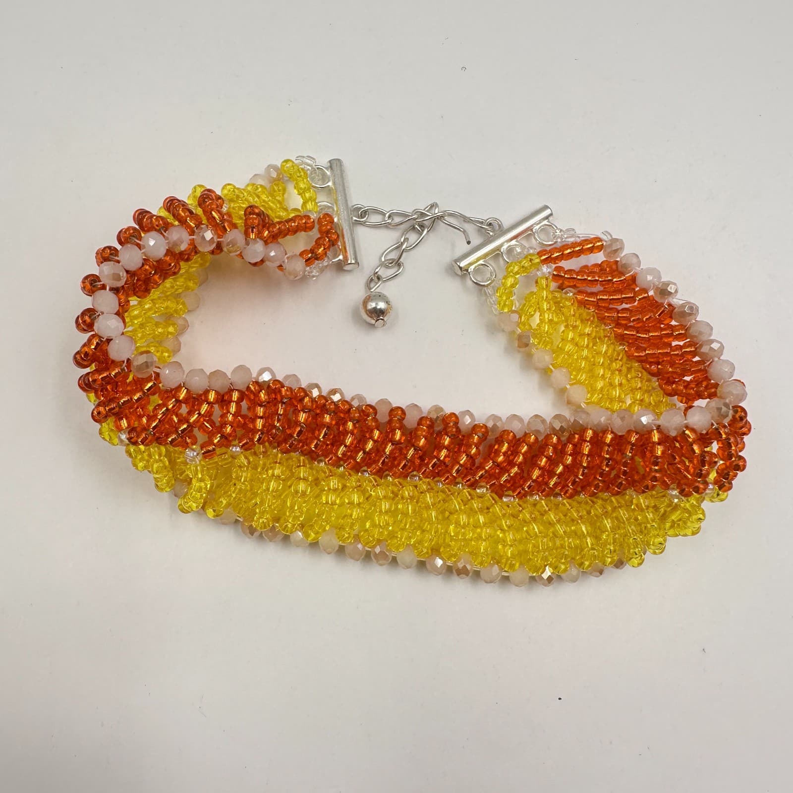 Vintage 90s Multicolor Seed Beaded Choker Necklace Silver Tone Women's Jewelry - Image 1