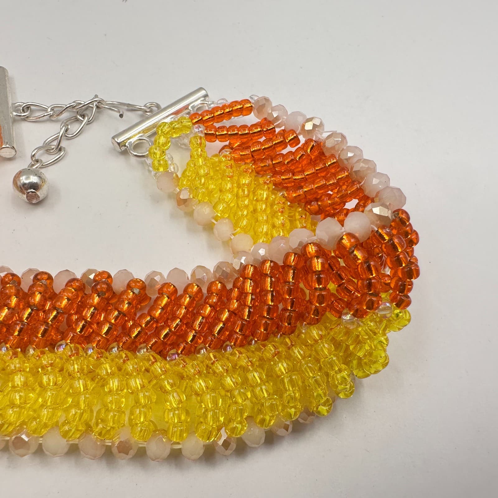 Vintage 90s Multicolor Seed Beaded Choker Necklace Silver Tone Women's Jewelry - Thumbnail 5