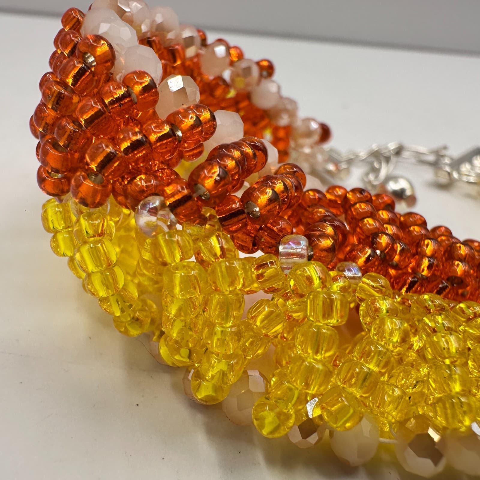 Vintage 90s Multicolor Seed Beaded Choker Necklace Silver Tone Women's Jewelry - Thumbnail 3