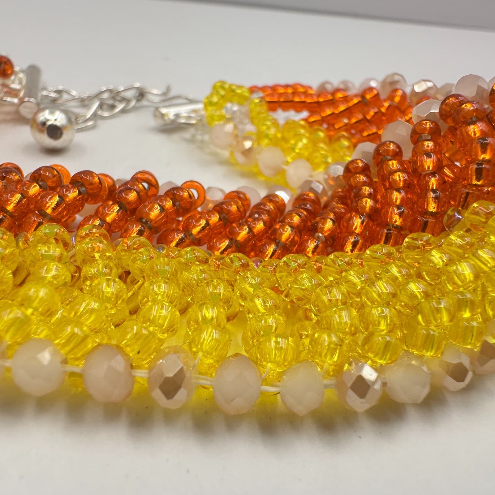 Vintage 90s Multicolor Seed Beaded Choker Necklace Silver Tone Women's Jewelry - Thumbnail 4