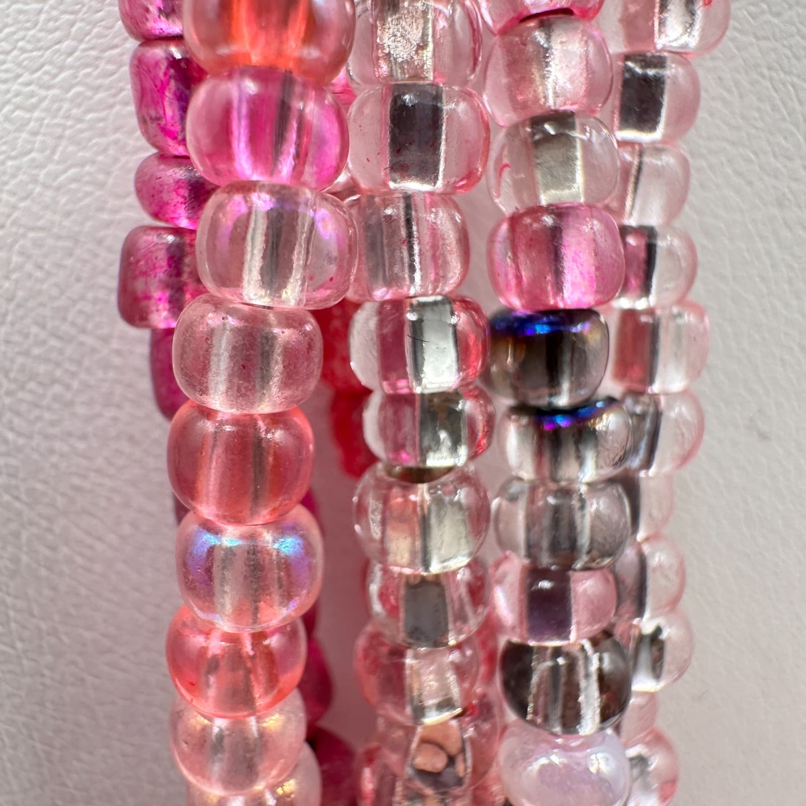 Vintage Y2K Multi Strand Pink Seed Beads Layered Necklace Silver toned Jewelry - Thumbnail 6