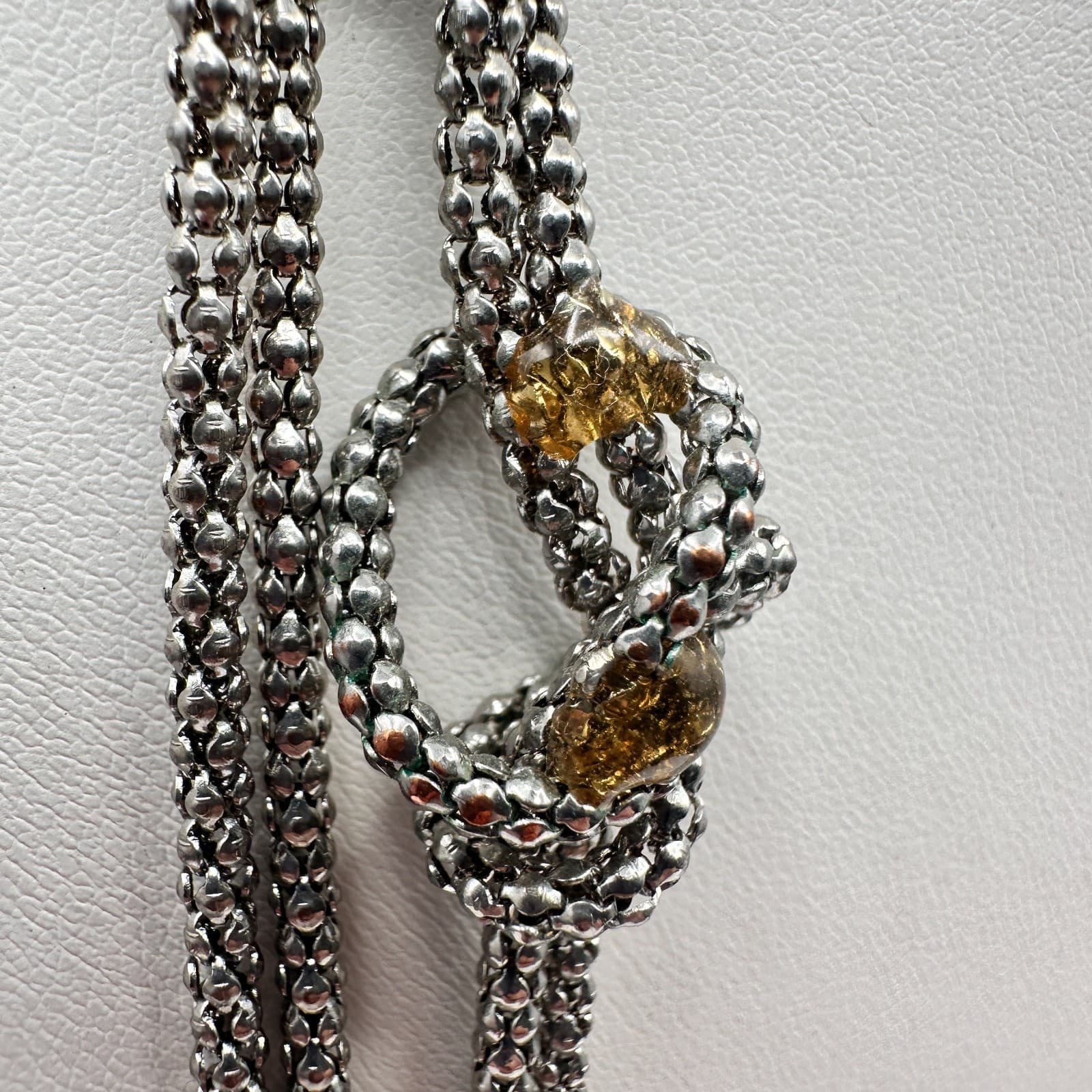 Vintage 90s Multi Strand Silver Tone Knotted Mesh Popcorn Chain Necklace Jewelry - Thumbnail 5