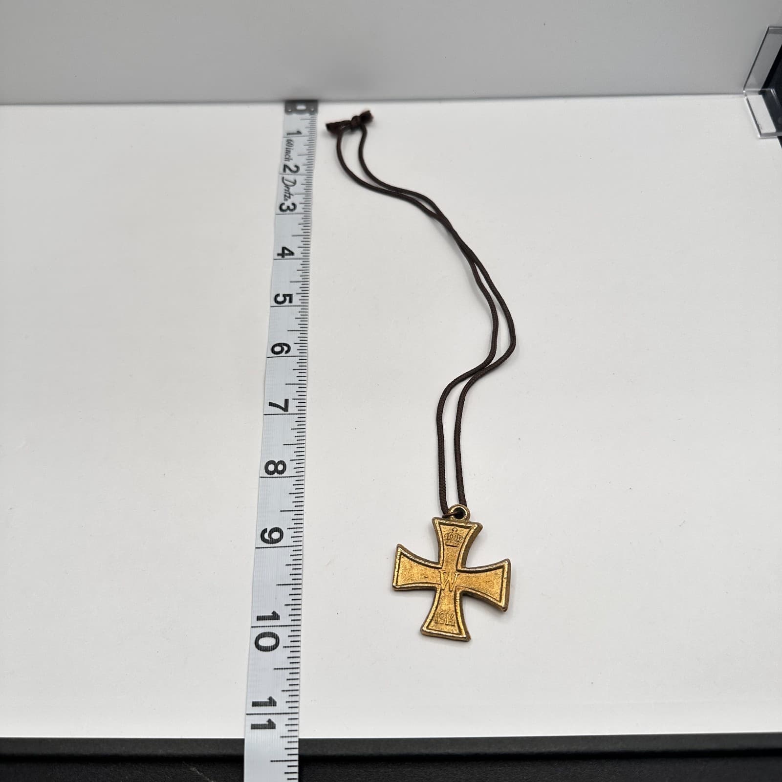 Vintage 1813 FW /1914 W German Iron Cross Pendant Necklace Gold Tone Jewelry - Thumbnail 8