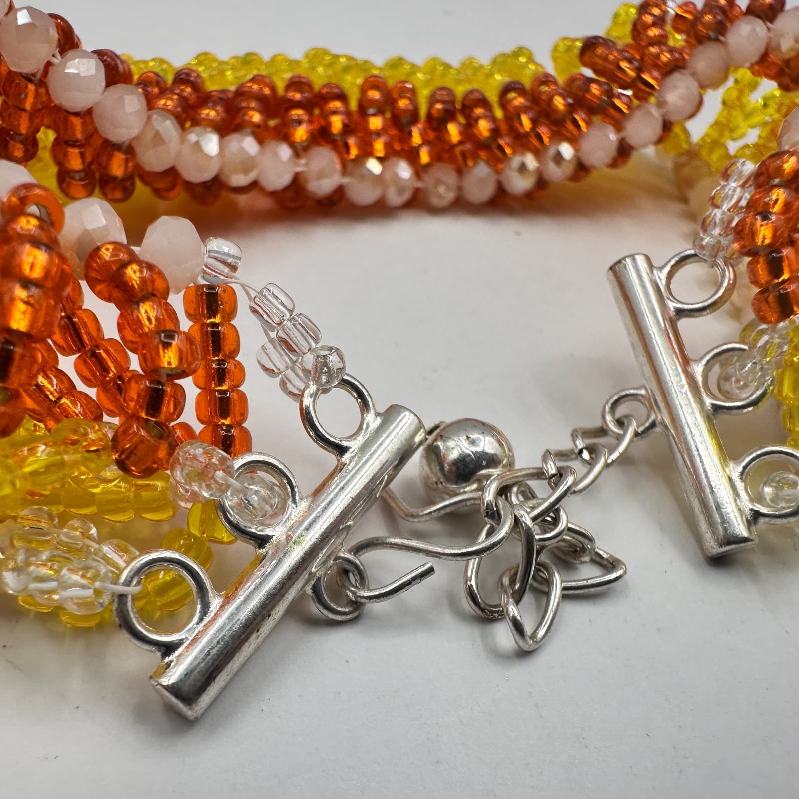 Vintage 90s Multicolor Seed Beaded Choker Necklace Silver Tone Women's Jewelry - Thumbnail 6