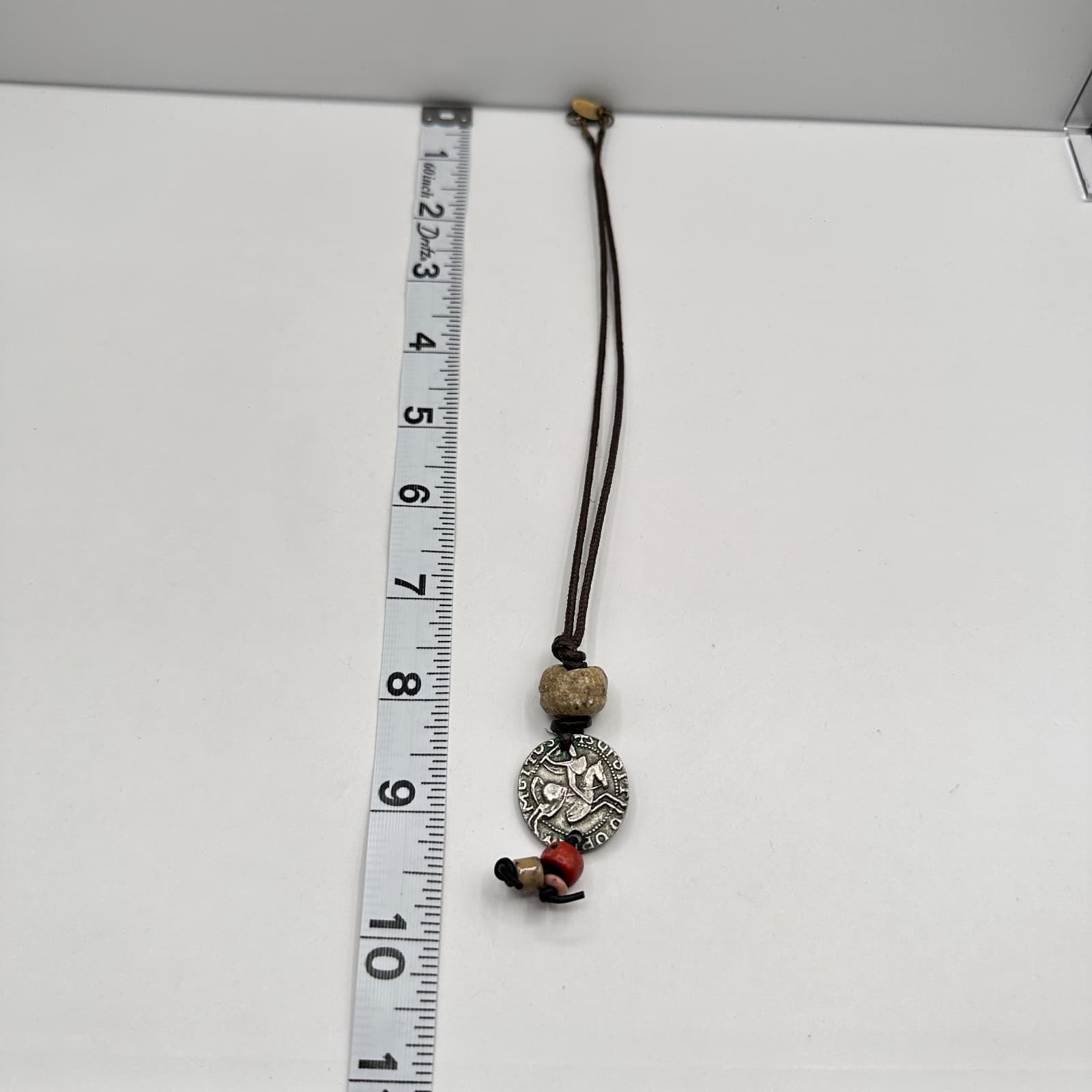 Vintage 90s Ceramic Bead Round Coin Necklace Silver Tone Women's Jewelry - Thumbnail 9