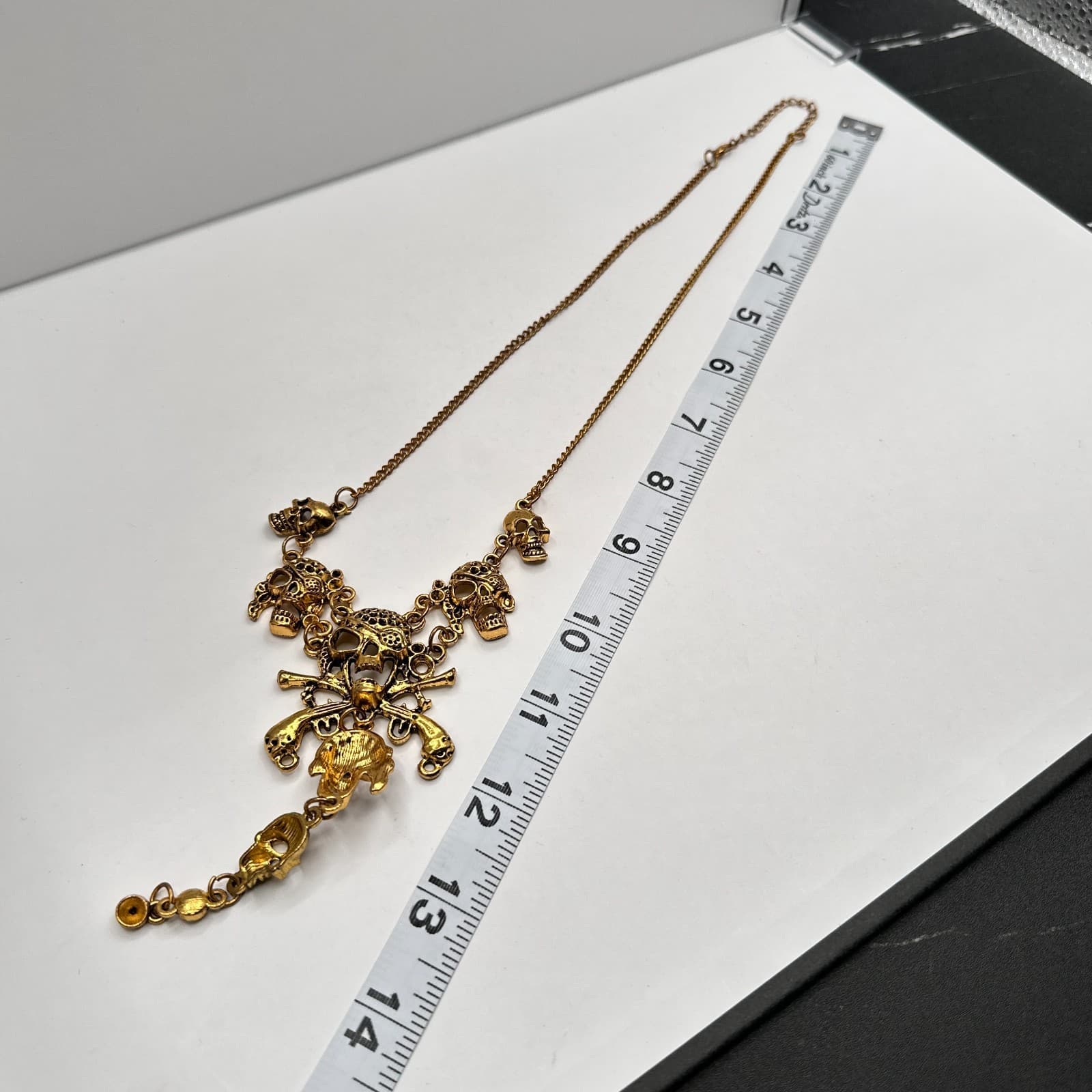 Vintage Y2K Pirate Skull Pistol Multi-Level Necklace Gold Tone Goth Punk Jewelry - Thumbnail 8