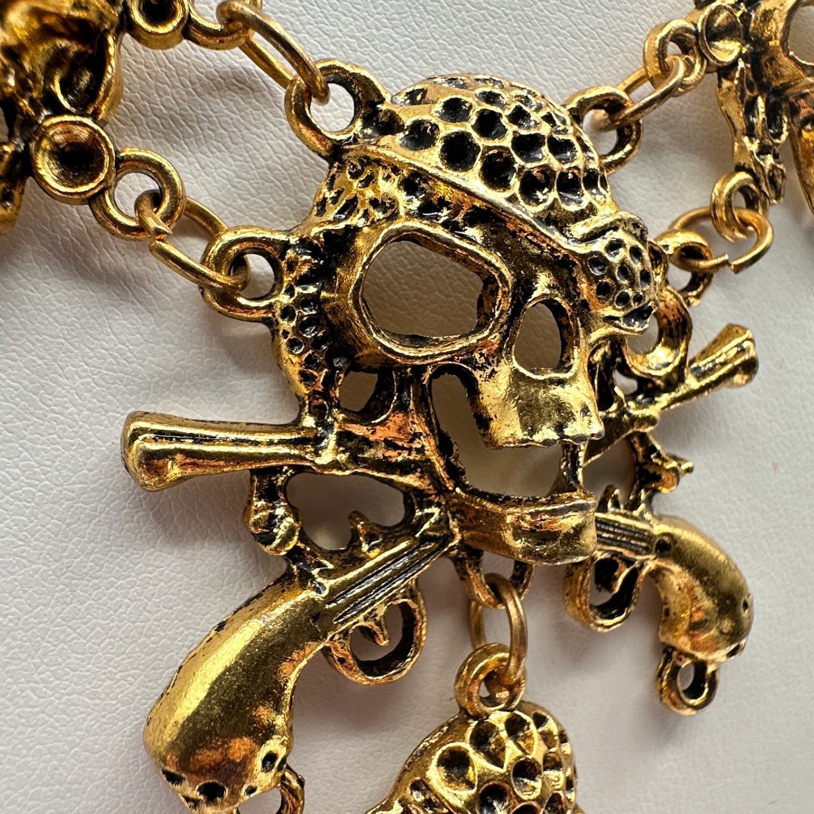 Vintage Y2K Pirate Skull Pistol Multi-Level Necklace Gold Tone Goth Punk Jewelry - Thumbnail 6