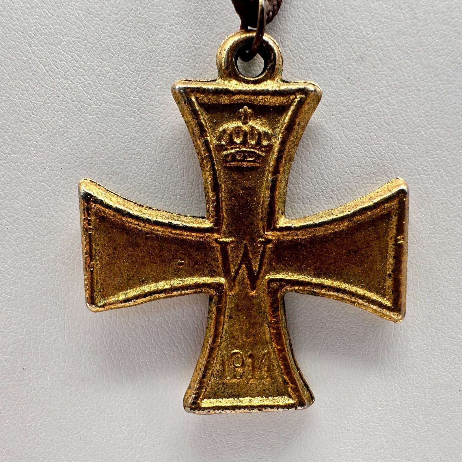 Vintage 1813 FW /1914 W German Iron Cross Pendant Necklace Gold Tone Jewelry - Image 1