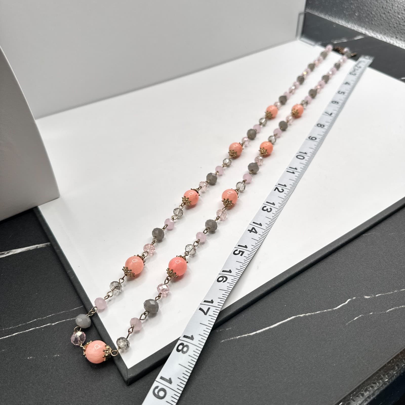 Vintage Multicolor Crystal Bead Double Strand Necklace Gold Tone 90s Jewelry - Thumbnail 9