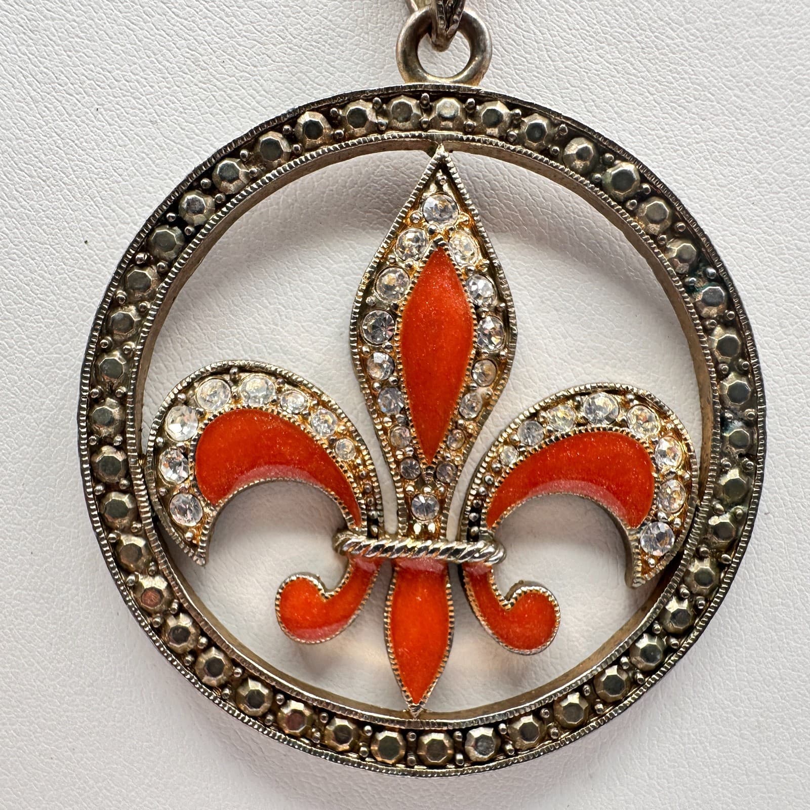 Vintage 90s Orange Fleur De Lis Pendant Necklace Multicolor Tone Women's Jewelry - Thumbnail 6
