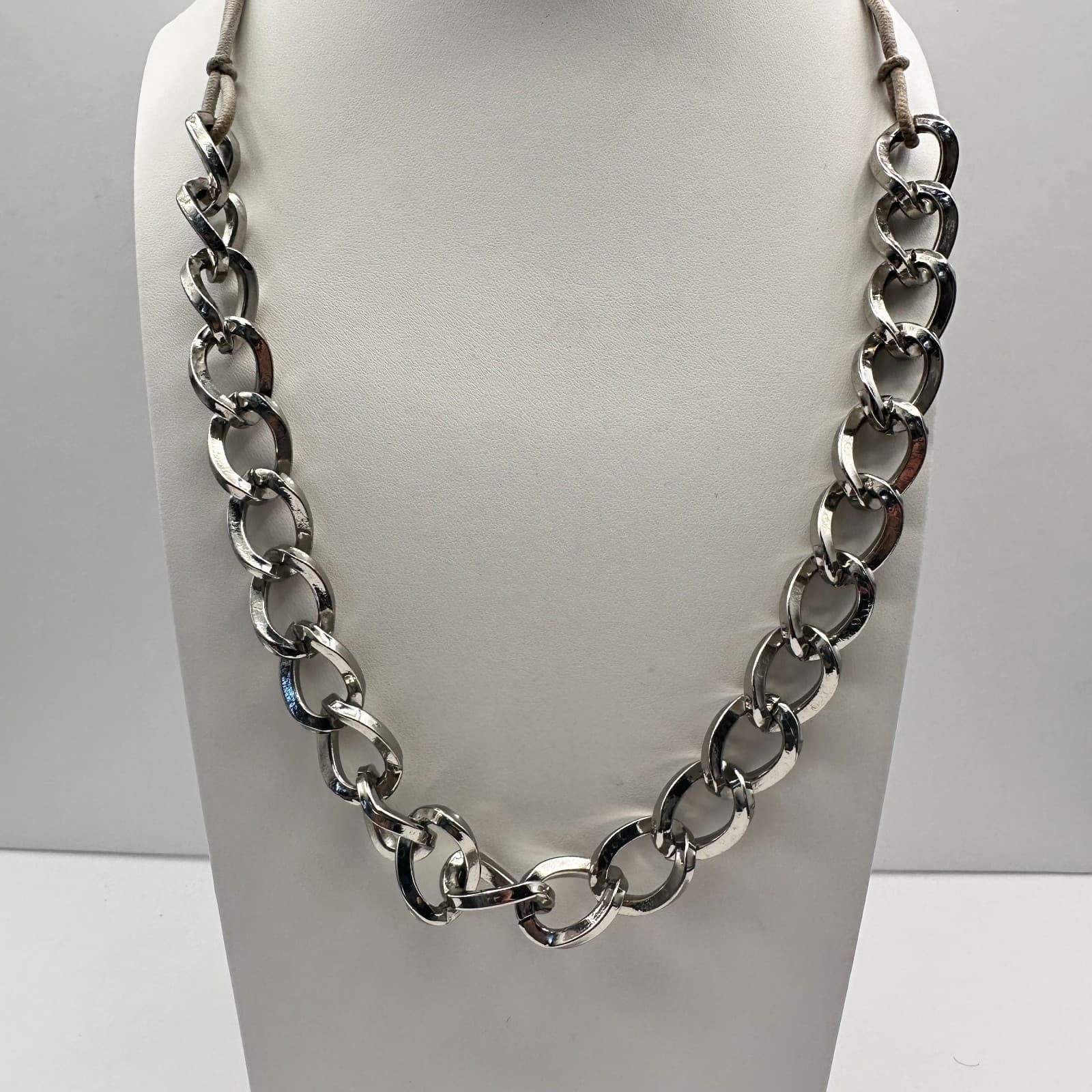 Vintage 90s Goody Chunky Necklace Silver Tone Statement Link Chain Jewelry - Thumbnail 2