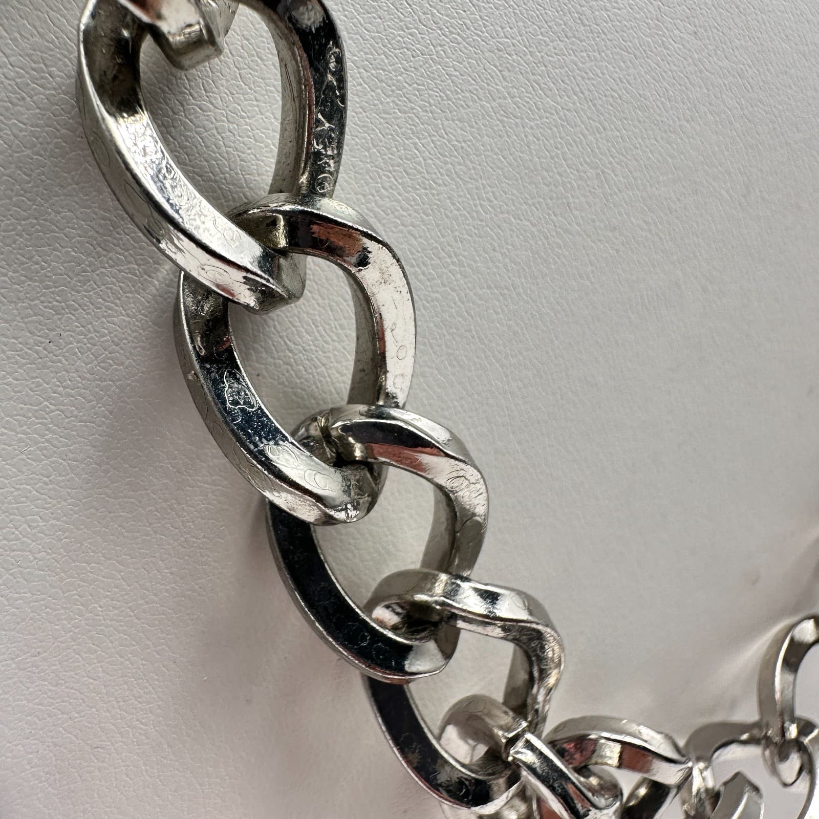 Vintage 90s Goody Chunky Necklace Silver Tone Statement Link Chain Jewelry - Thumbnail 4
