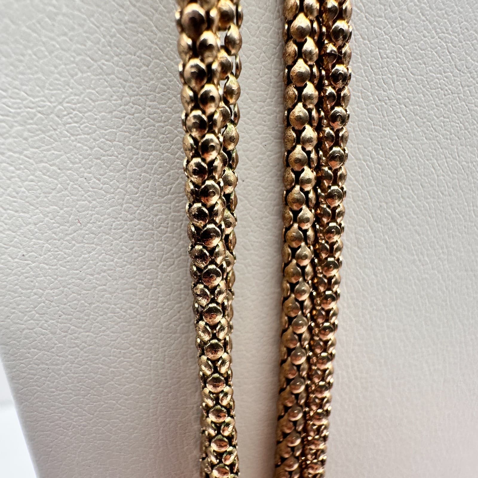 Vintage 90s Gold Tone Multi Strand Mesh Knot Chain Necklace Statement Jewelry - Thumbnail 7