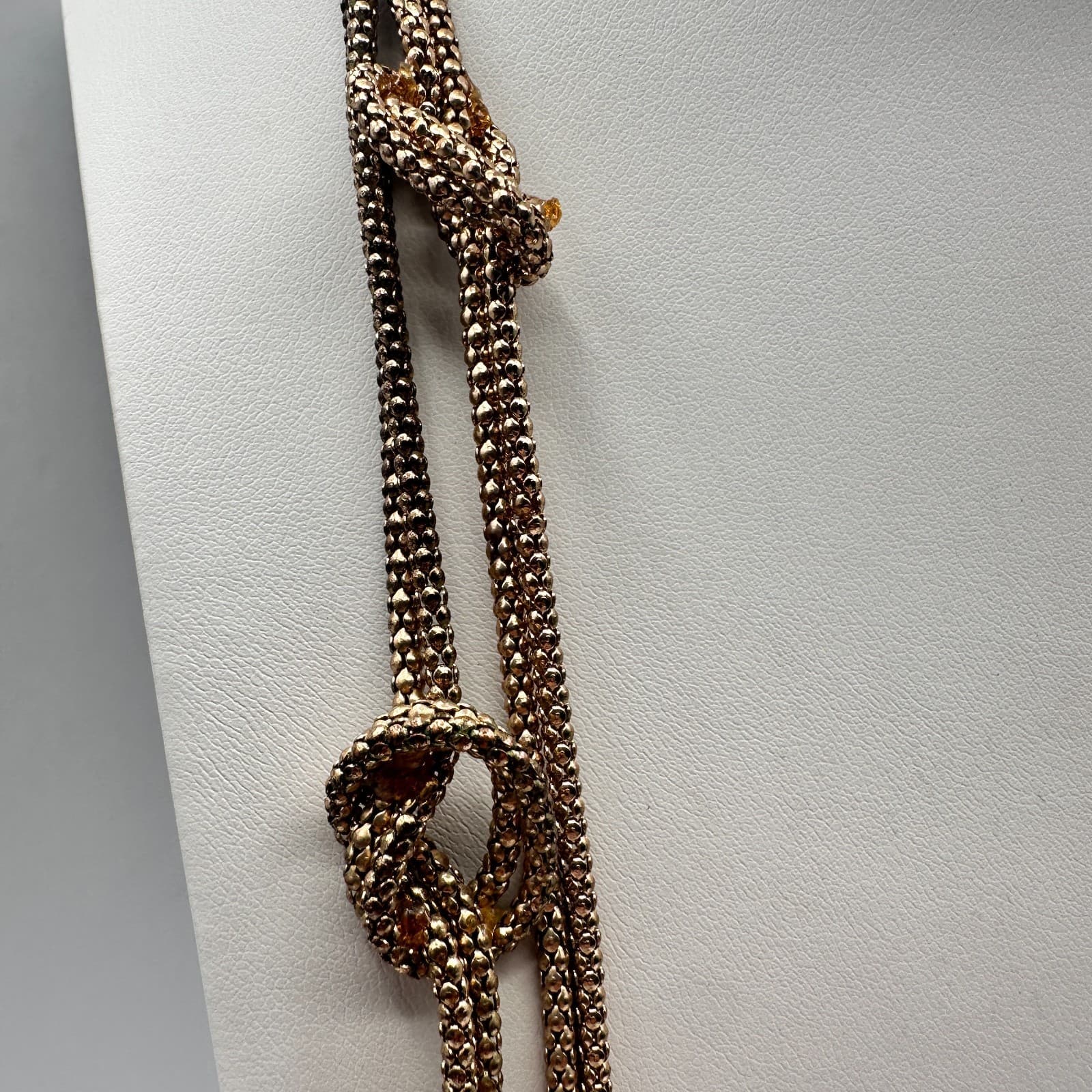 Vintage 90s Gold Tone Multi Strand Mesh Knot Chain Necklace Statement Jewelry - Thumbnail 4