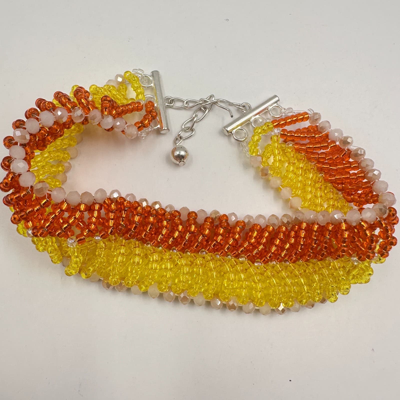 Vintage 90s Multicolor Seed Beaded Choker Necklace Silver Tone Women's Jewelry - Thumbnail 2