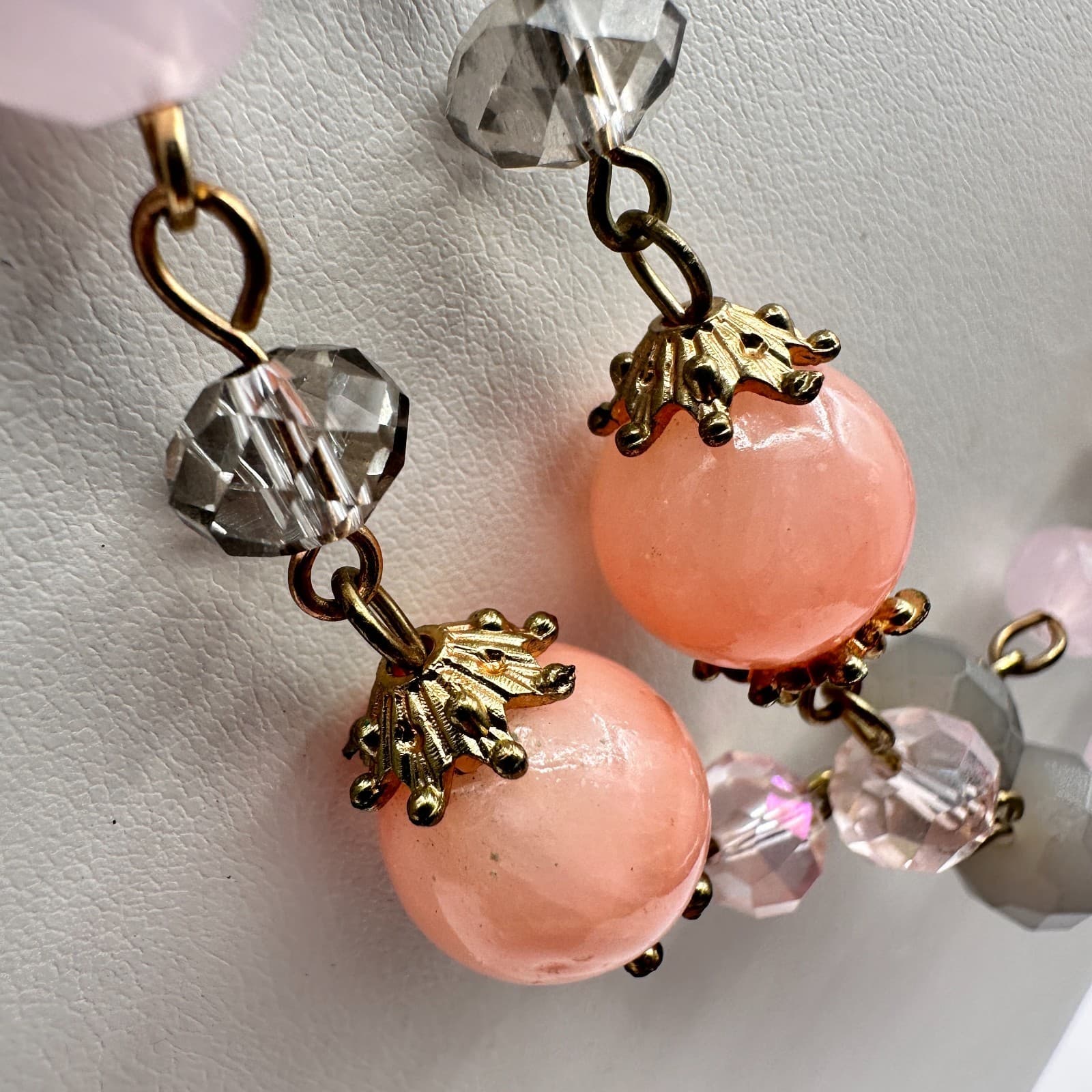 Vintage Multicolor Crystal Bead Double Strand Necklace Gold Tone 90s Jewelry - Thumbnail 5