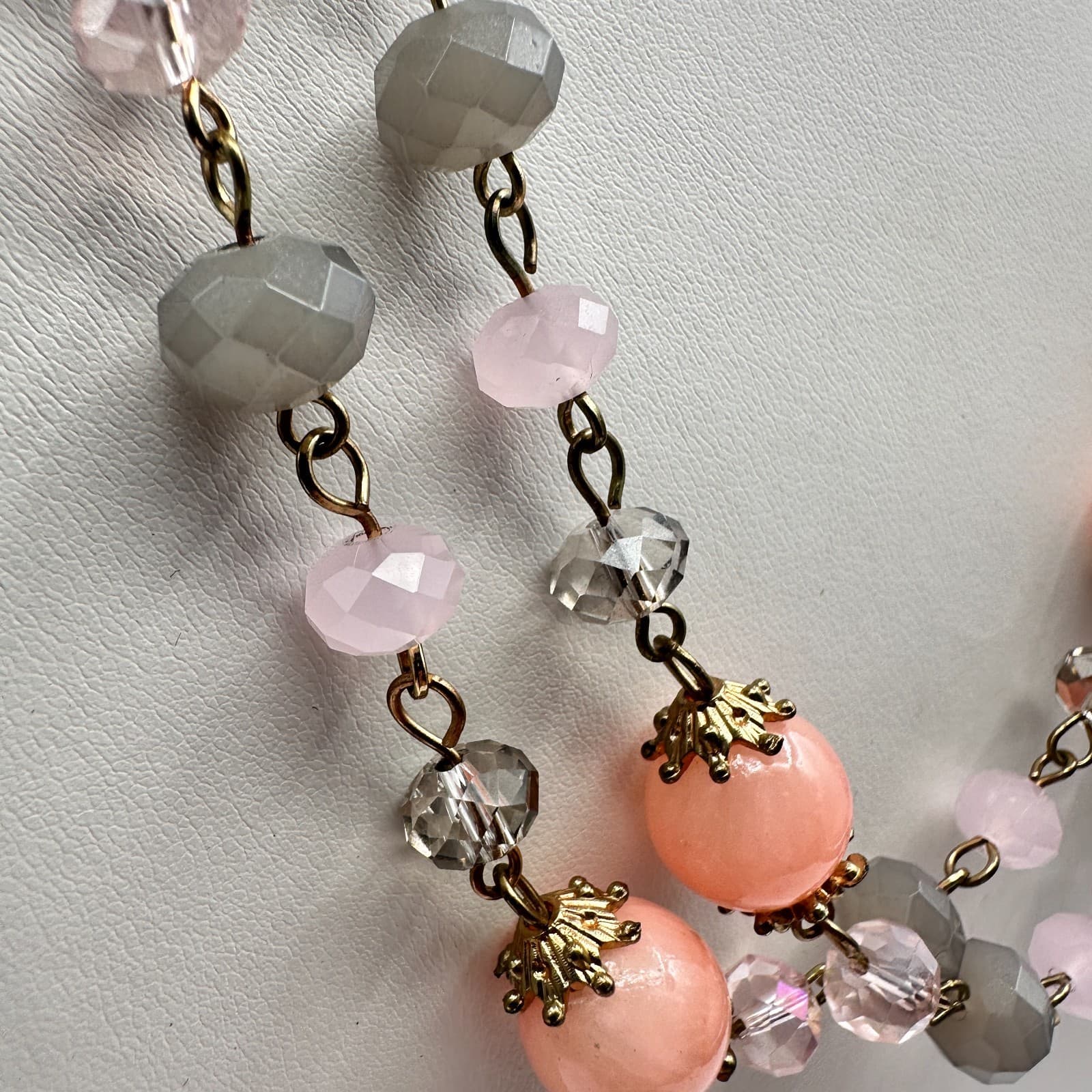 Vintage Multicolor Crystal Bead Double Strand Necklace Gold Tone 90s Jewelry - Thumbnail 4