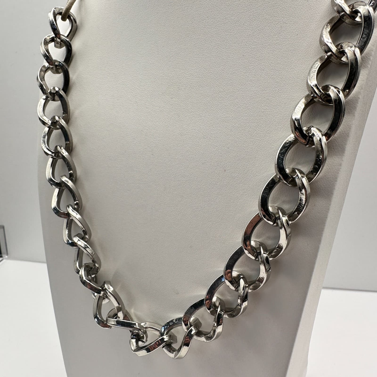 Vintage 90s Goody Chunky Necklace Silver Tone Statement Link Chain Jewelry - Thumbnail 7