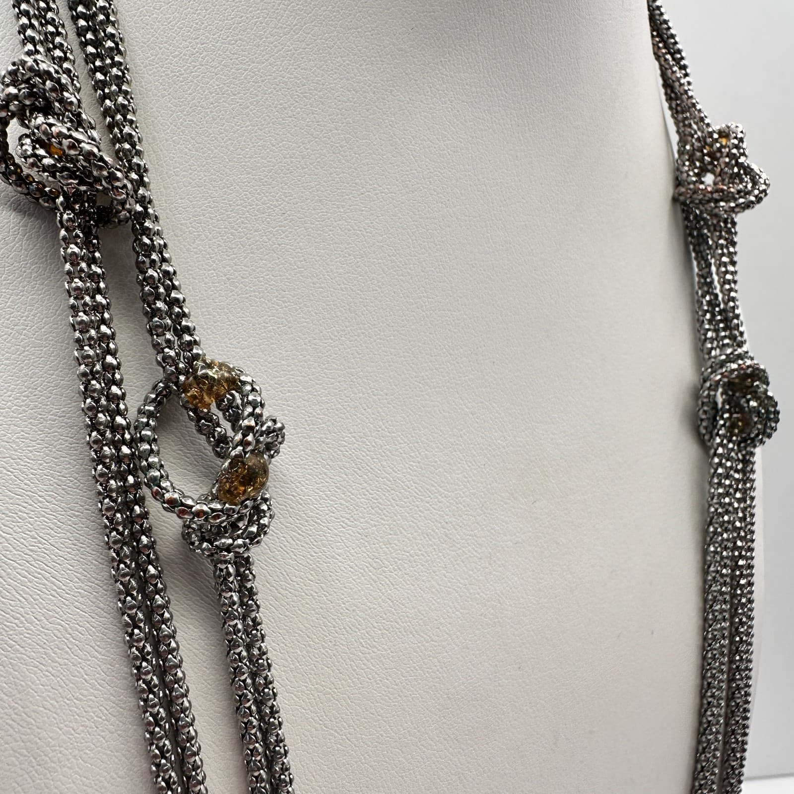 Vintage 90s Multi Strand Silver Tone Knotted Mesh Popcorn Chain Necklace Jewelry - Thumbnail 8