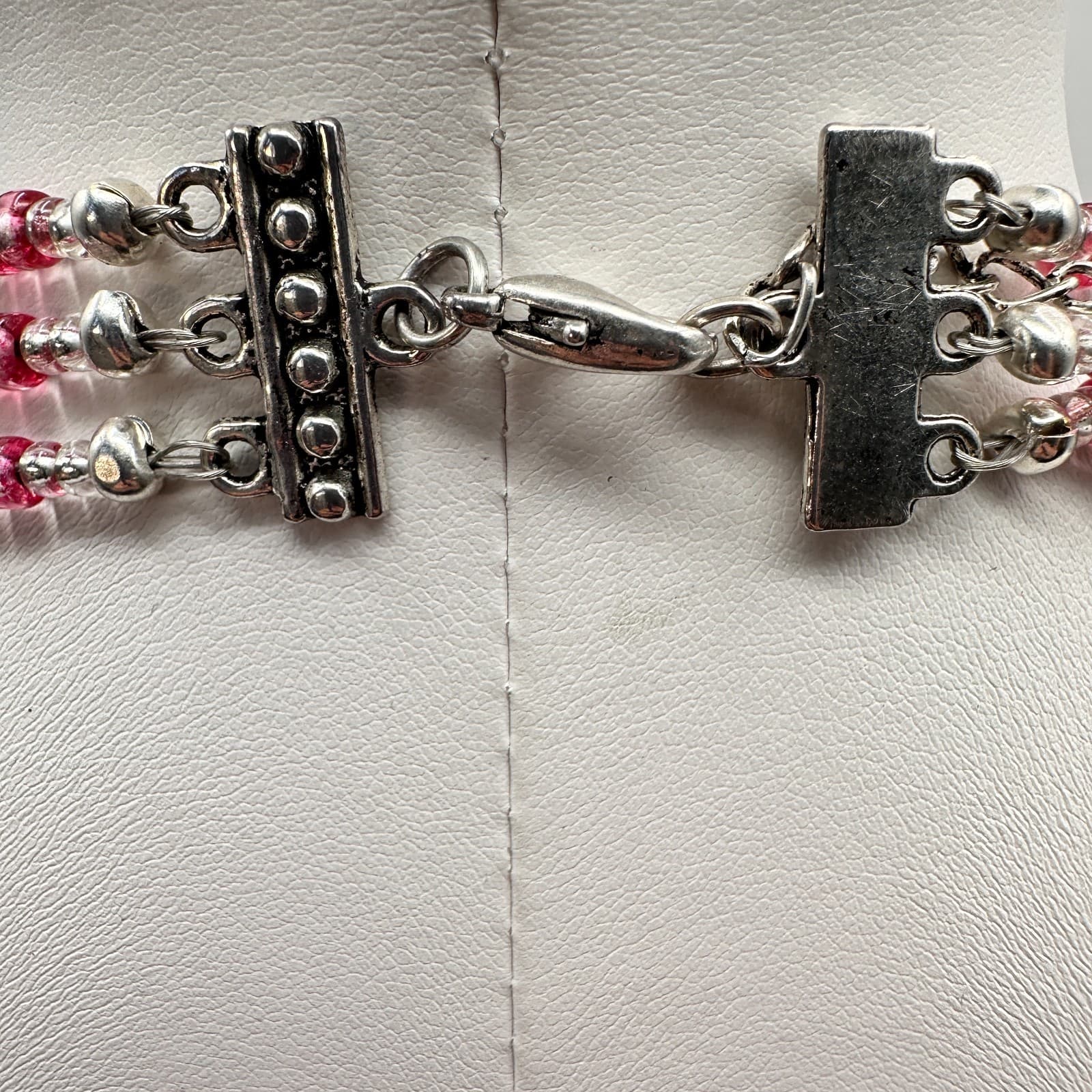 Vintage Y2K Multi Strand Pink Seed Beads Layered Necklace Silver toned Jewelry - Thumbnail 8