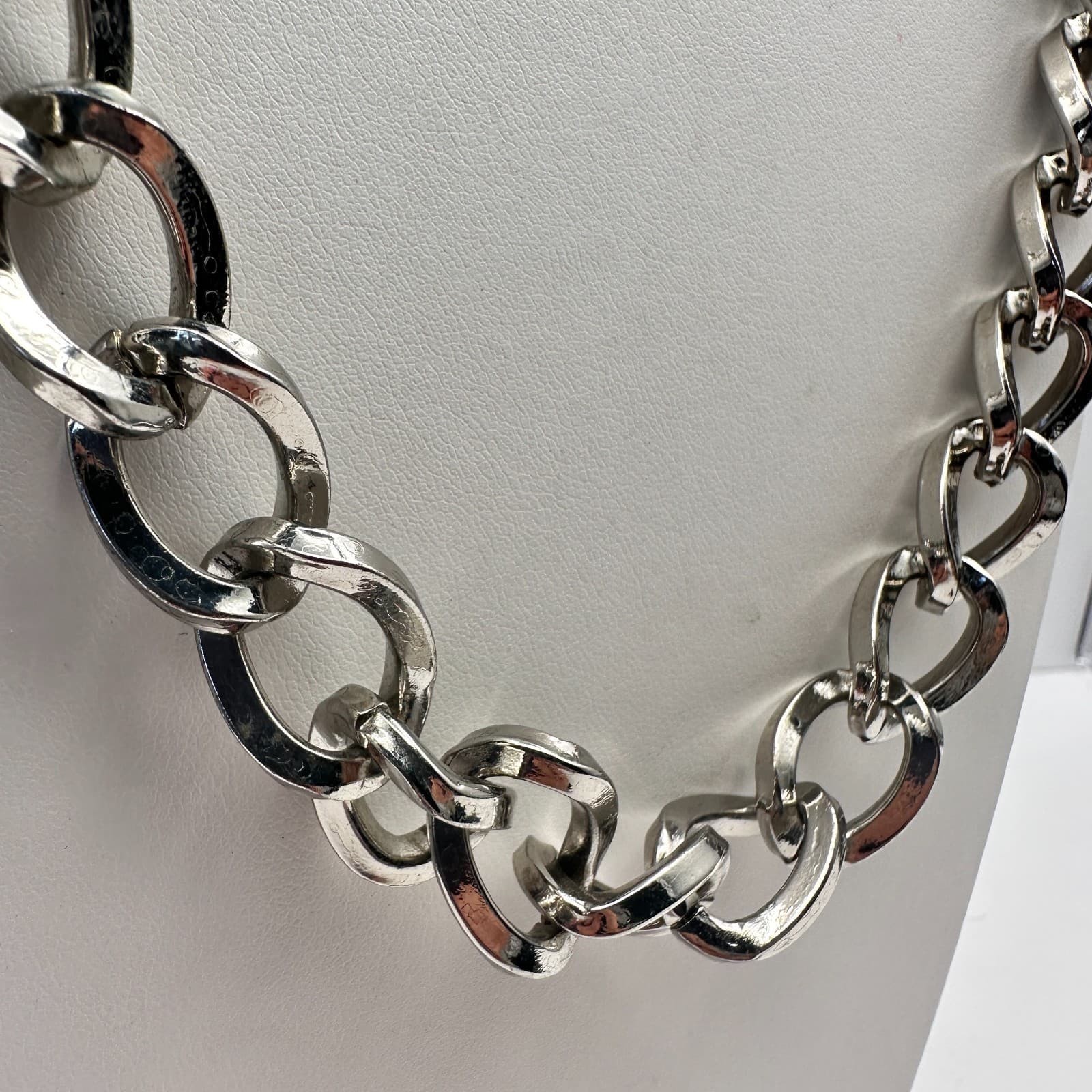 Vintage 90s Goody Chunky Necklace Silver Tone Statement Link Chain Jewelry - Thumbnail 3