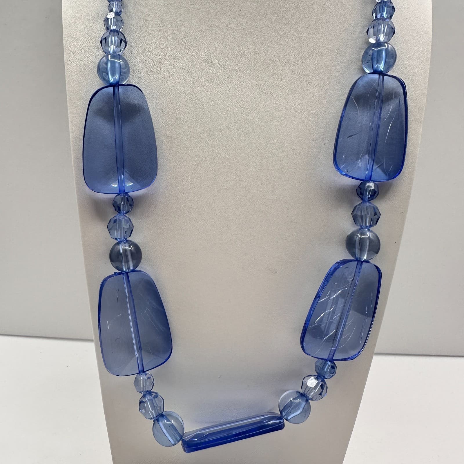 Vintage 90s Y2K Chunky Blue Beaded Glass Statement Necklace Boho Women's Jewelry - Thumbnail 5