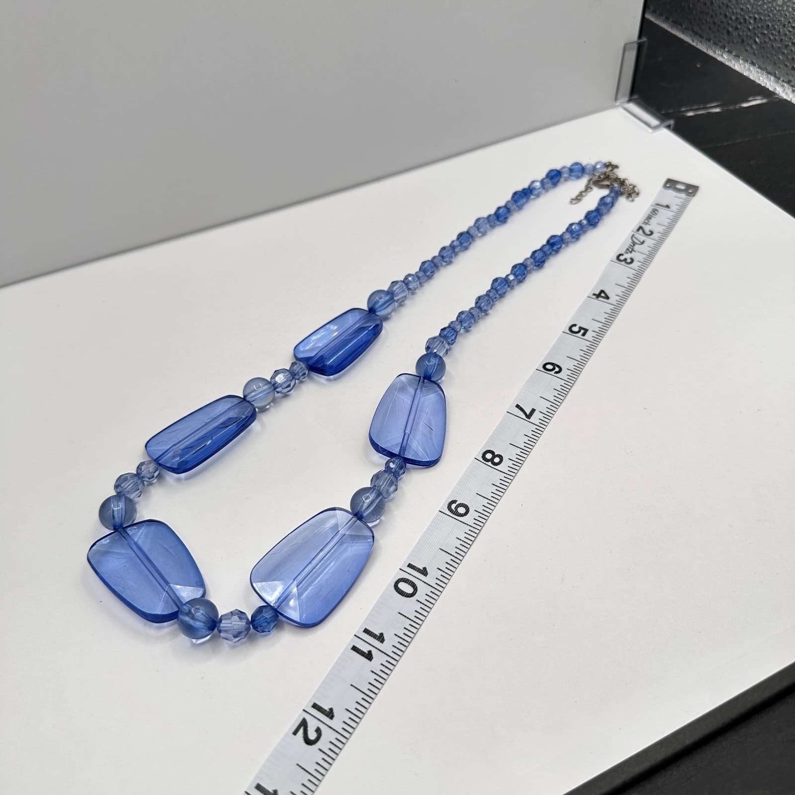 Vintage 90s Y2K Chunky Blue Beaded Glass Statement Necklace Boho Women's Jewelry - Thumbnail 8