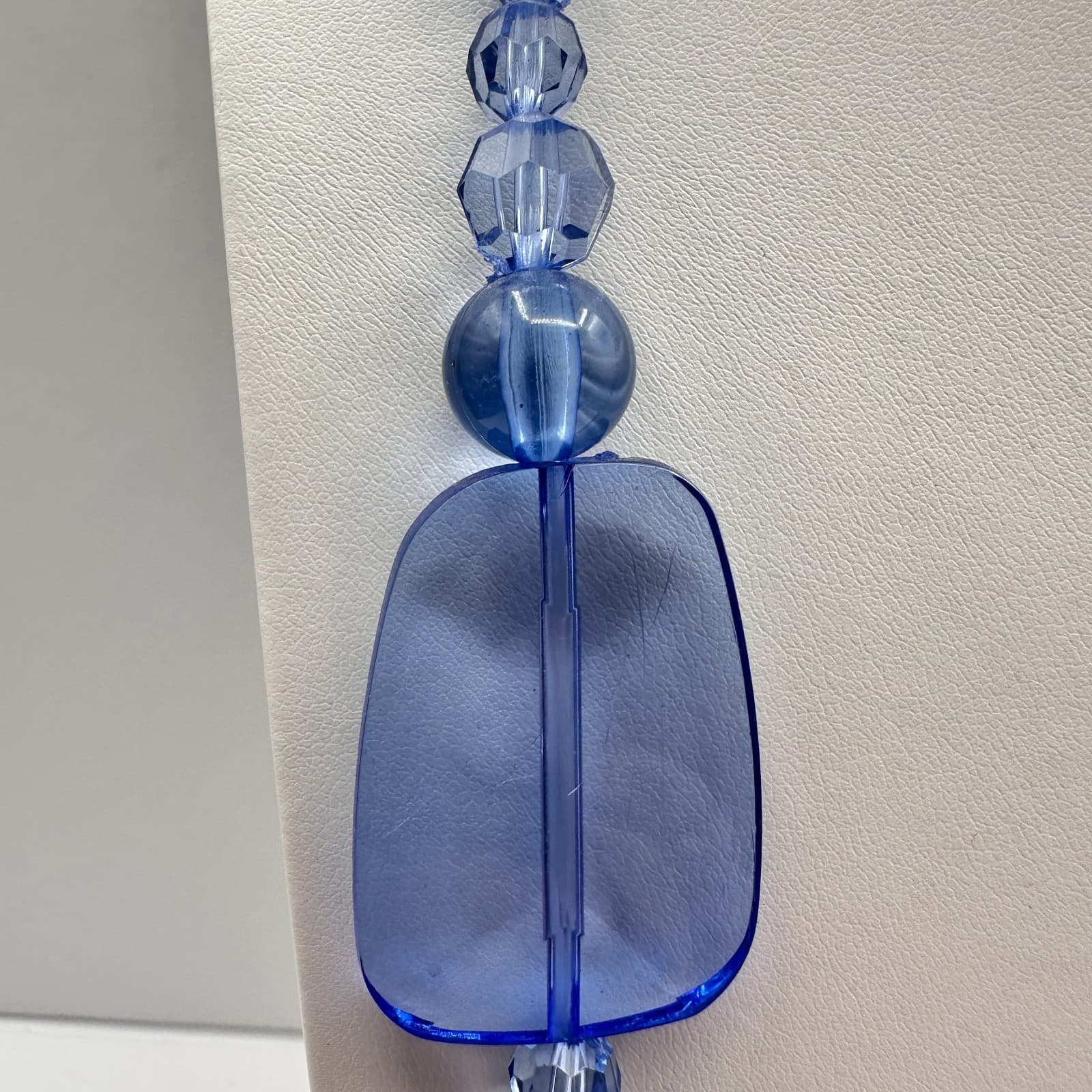 Vintage 90s Y2K Chunky Blue Beaded Glass Statement Necklace Boho Women's Jewelry - Thumbnail 4