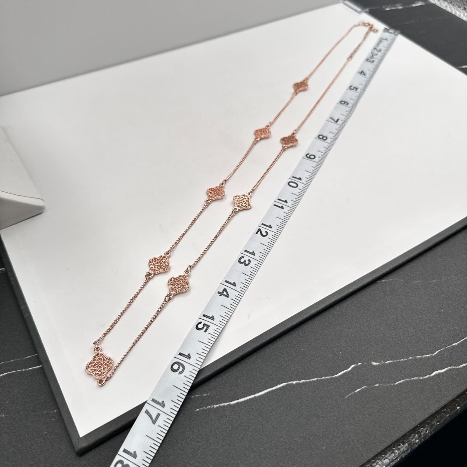 Vintage 90s Gold Tone Filigree Clover Station Chain Necklace Women's Jewelry - Thumbnail 9