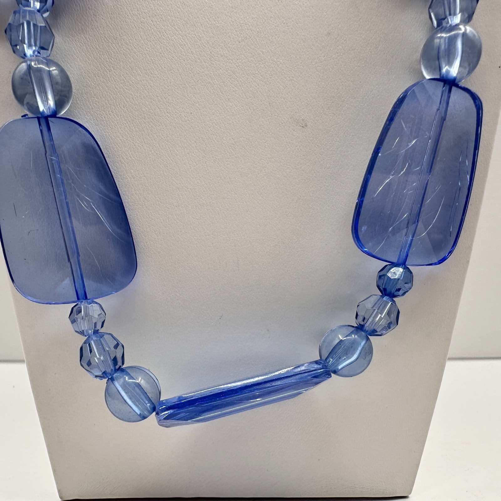 Vintage 90s Y2K Chunky Blue Beaded Glass Statement Necklace Boho Women's Jewelry - Thumbnail 2