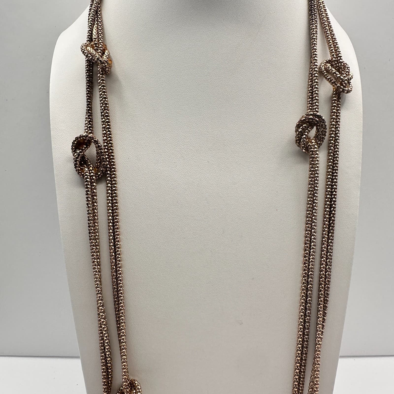 Vintage 90s Gold Tone Multi Strand Mesh Knot Chain Necklace Statement Jewelry - Thumbnail 2