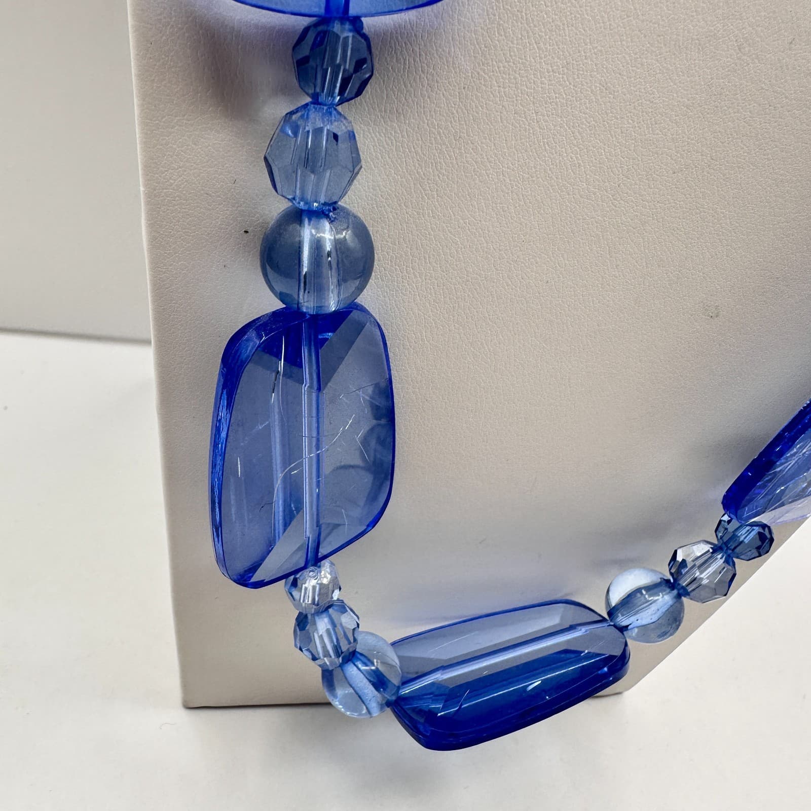 Vintage 90s Y2K Chunky Blue Beaded Glass Statement Necklace Boho Women's Jewelry - Thumbnail 3