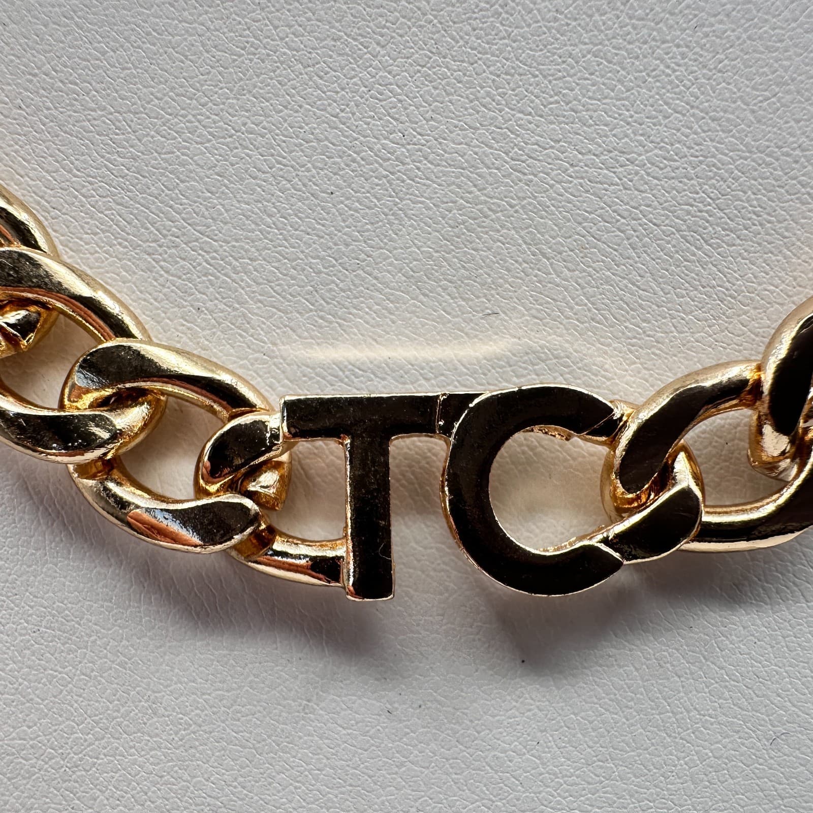 Vintage Y2K Tres Colori Gold Tone Chunky Curb Chain Necklace Statement Jewelry - Thumbnail 4