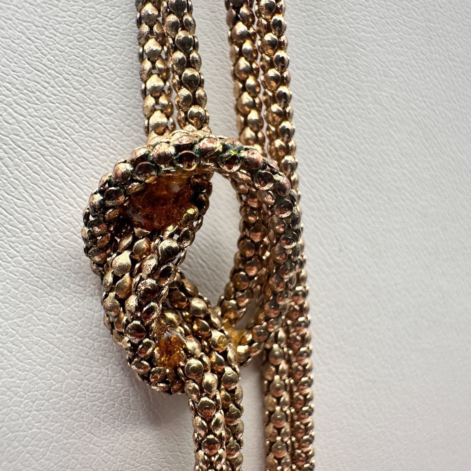Vintage 90s Gold Tone Multi Strand Mesh Knot Chain Necklace Statement Jewelry - Thumbnail 5