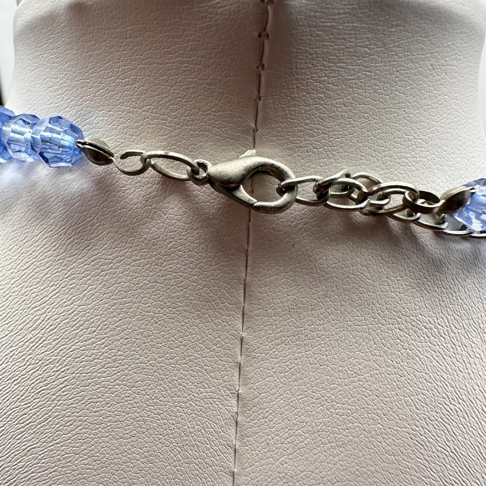 Vintage 90s Y2K Chunky Blue Beaded Glass Statement Necklace Boho Women's Jewelry - Thumbnail 7