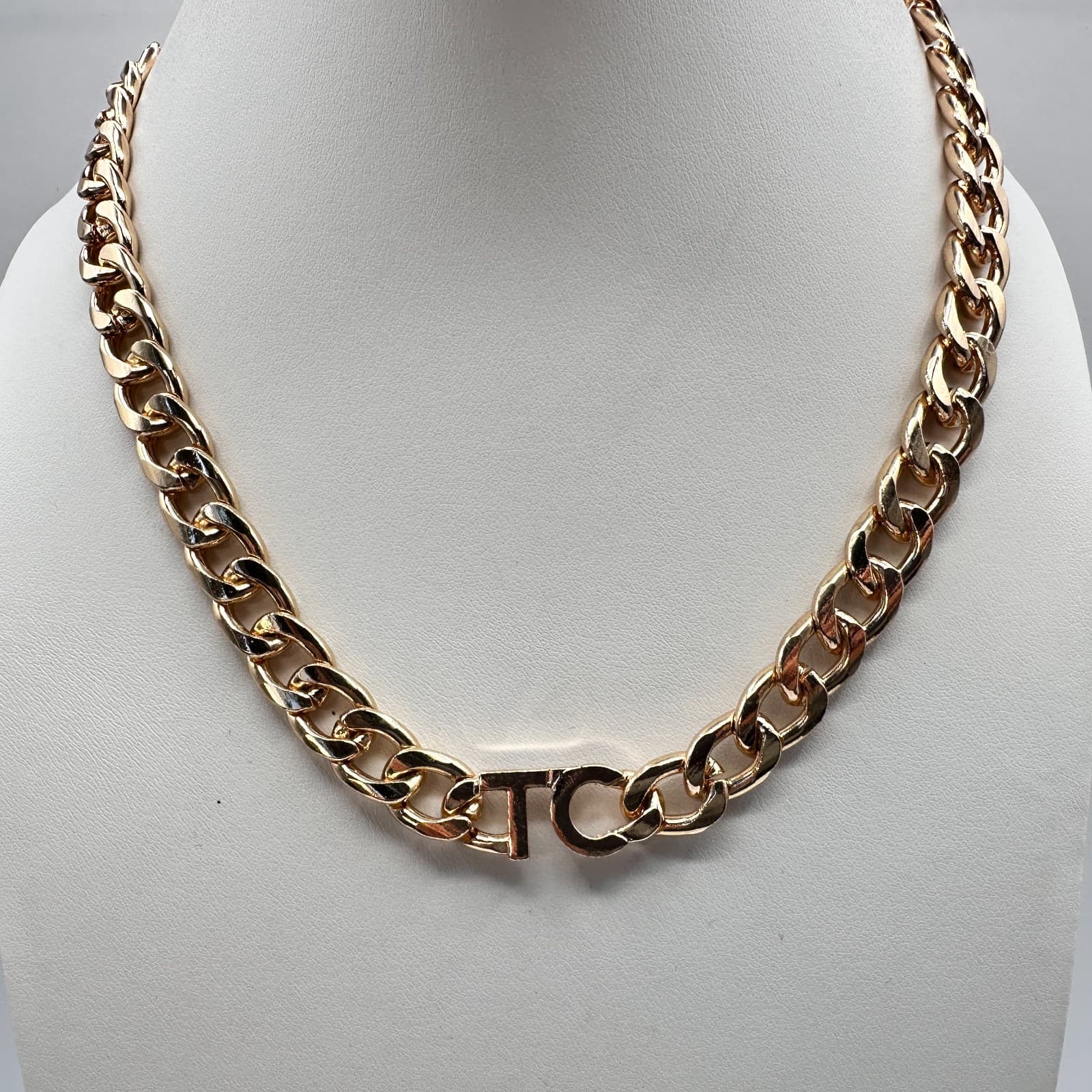 Vintage Y2K Tres Colori Gold Tone Chunky Curb Chain Necklace Statement Jewelry - Thumbnail 5