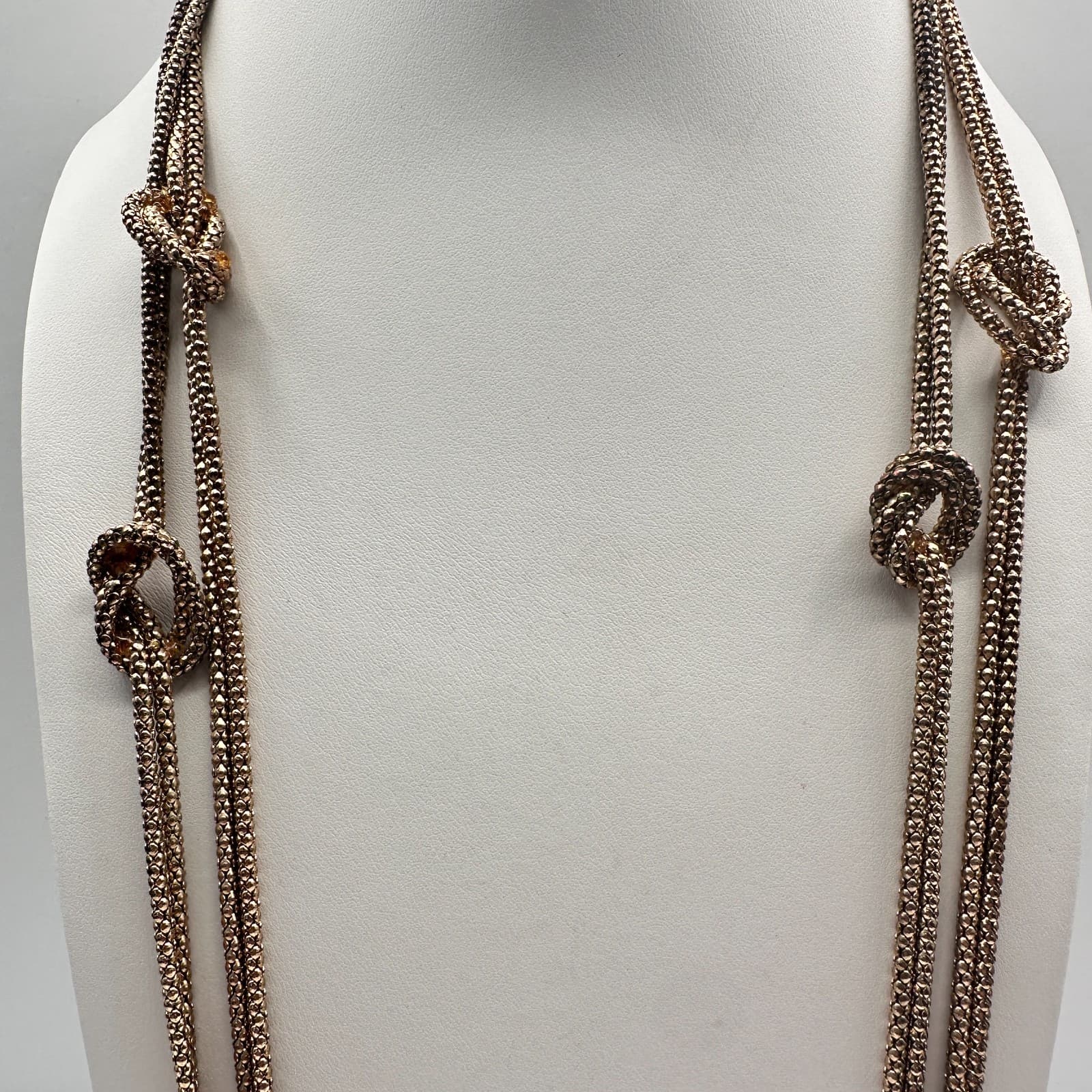 Vintage 90s Gold Tone Multi Strand Mesh Knot Chain Necklace Statement Jewelry - Thumbnail 3