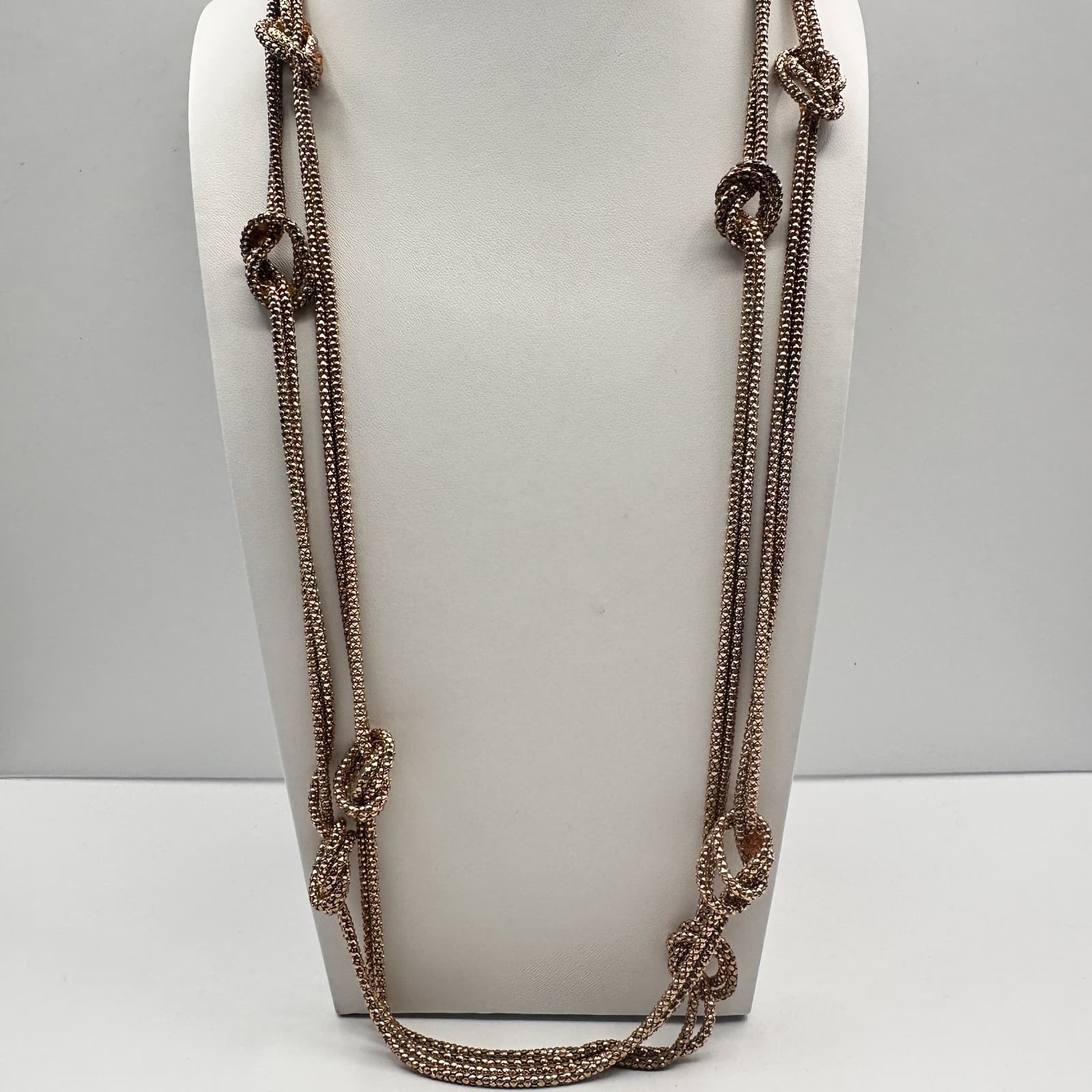 Vintage 90s Gold Tone Multi Strand Mesh Knot Chain Necklace Statement Jewelry - Thumbnail 8
