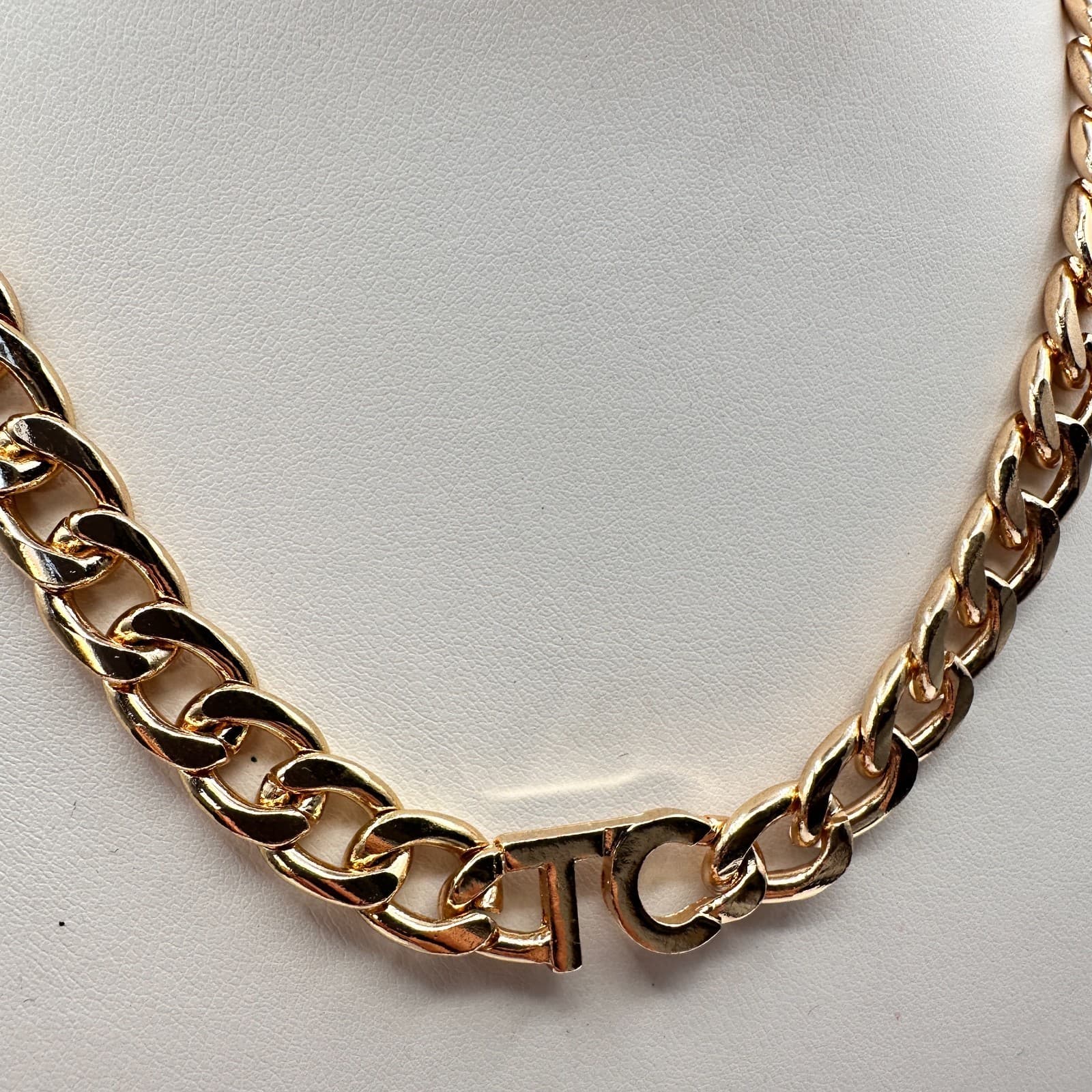 Vintage Y2K Tres Colori Gold Tone Chunky Curb Chain Necklace Statement Jewelry - Thumbnail 3