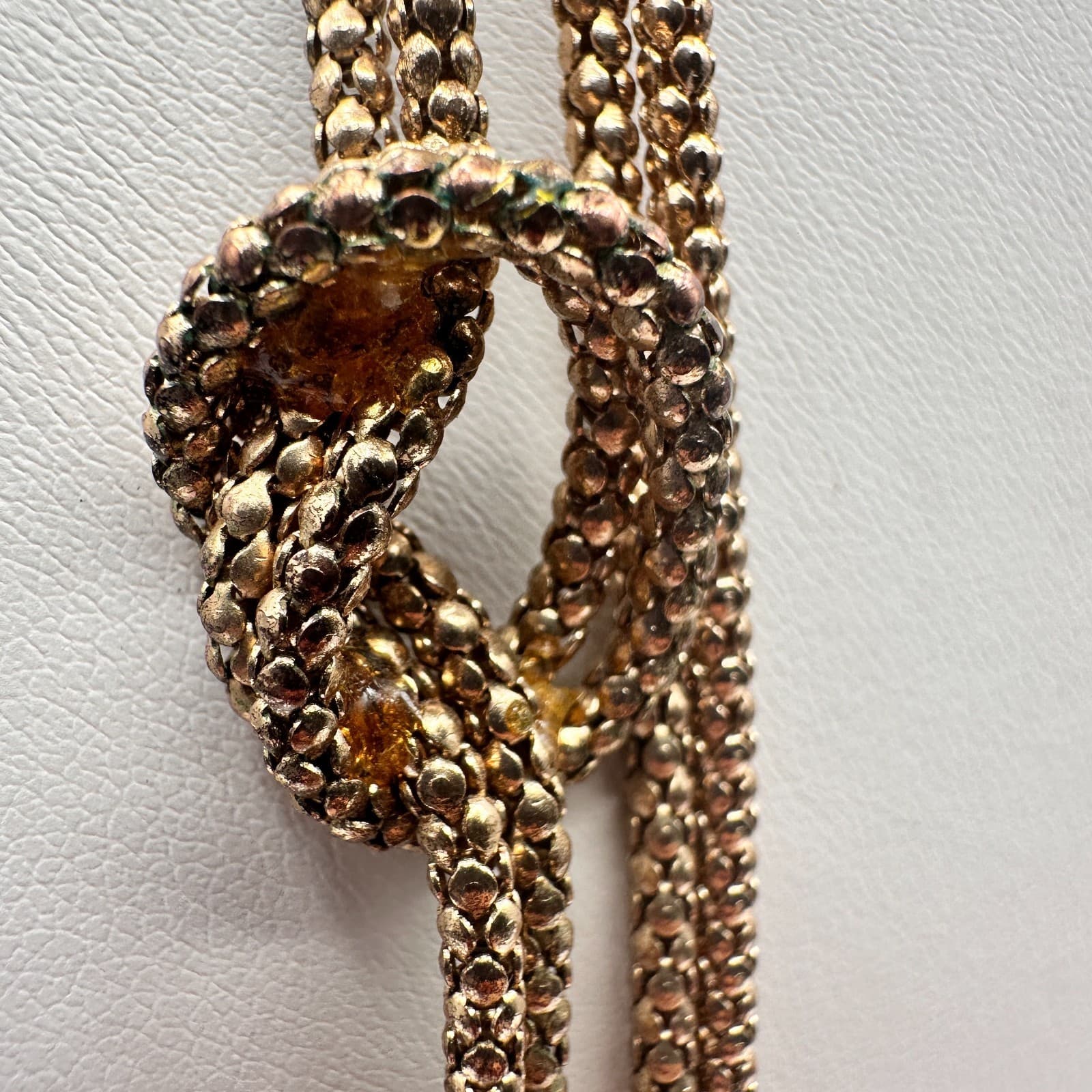 Vintage 90s Gold Tone Multi Strand Mesh Knot Chain Necklace Statement Jewelry - Thumbnail 6