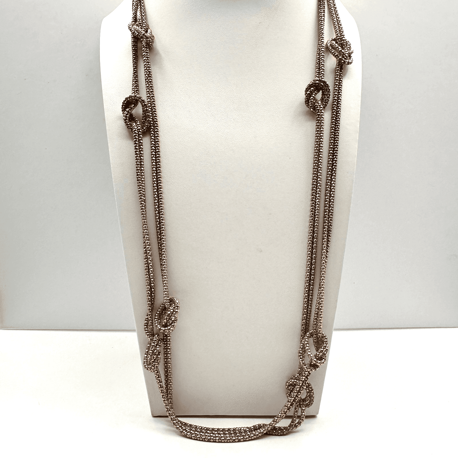 Vintage 90s Gold Tone Multi Strand Mesh Knot Chain Necklace Statement Jewelry - Image 1