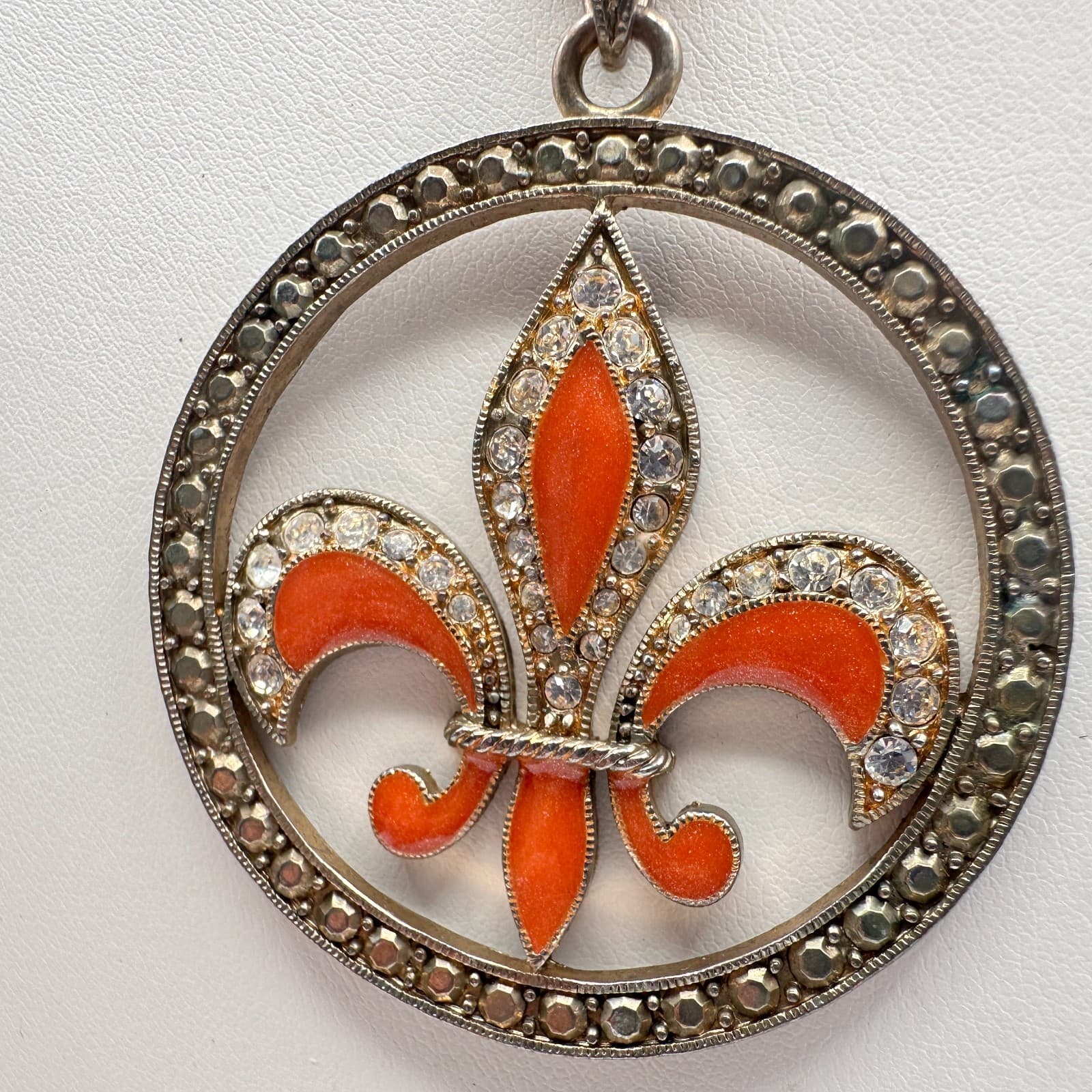 Vintage 90s Orange Fleur De Lis Pendant Necklace Multicolor Tone Women's Jewelry - Thumbnail 5