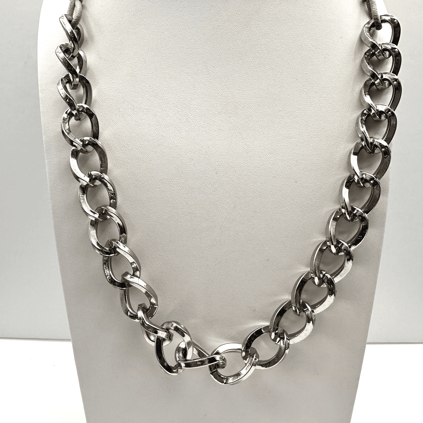 Vintage 90s Goody Chunky Necklace Silver Tone Statement Link Chain Jewelry - Image 1