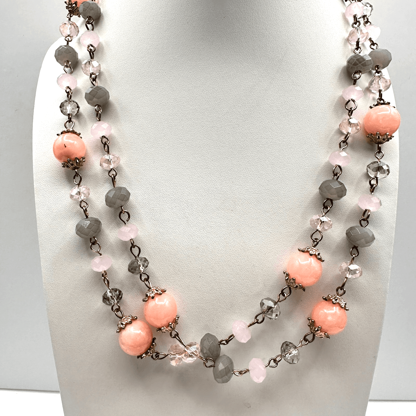 Vintage Multicolor Crystal Bead Double Strand Necklace Gold Tone 90s Jewelry - Image 1