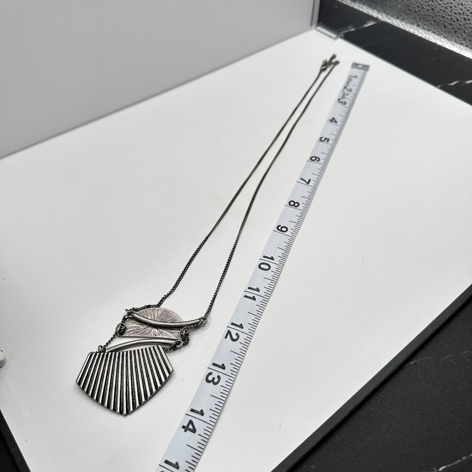 Vintage 90s Silver Tone Geometric Statement Necklace Tiered Bib Boho Jewelry - Thumbnail 6