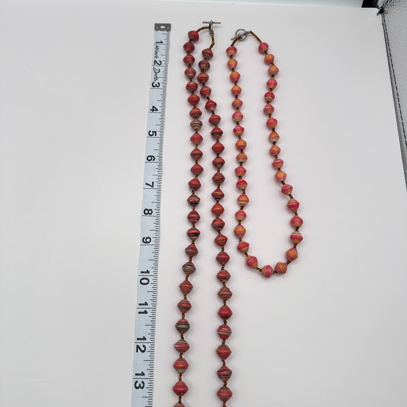 Vintage 90s Silver Tone Lot 4 Rolled Paper Beaded Necklace Women's Jewelry - Thumbnail 9