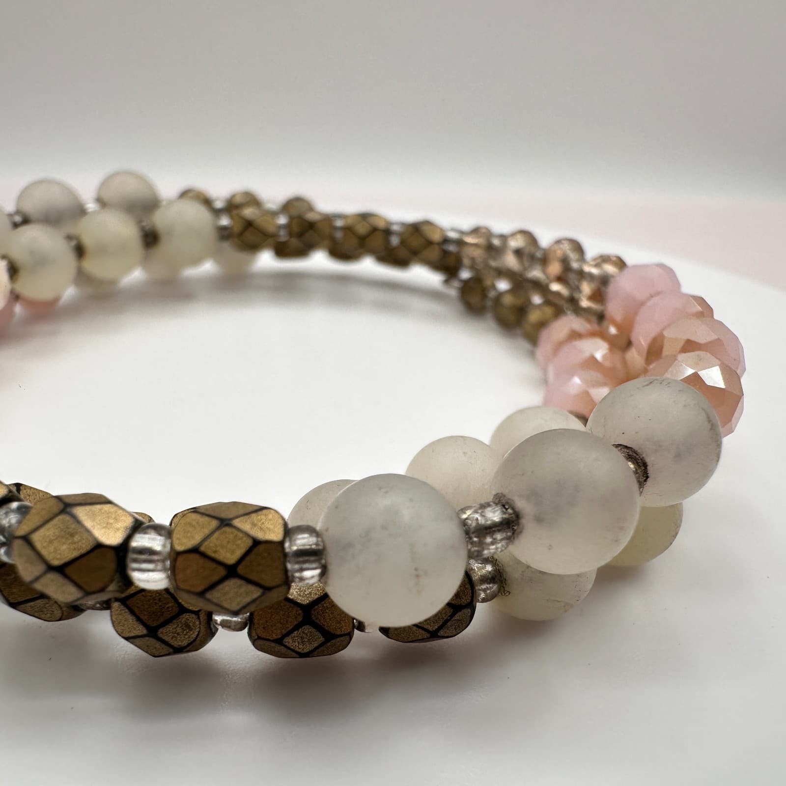 Vintage 80s Colors Glass Stone Beaded Stretch Alloy Bracelets Fashion Jewelry - Thumbnail 4