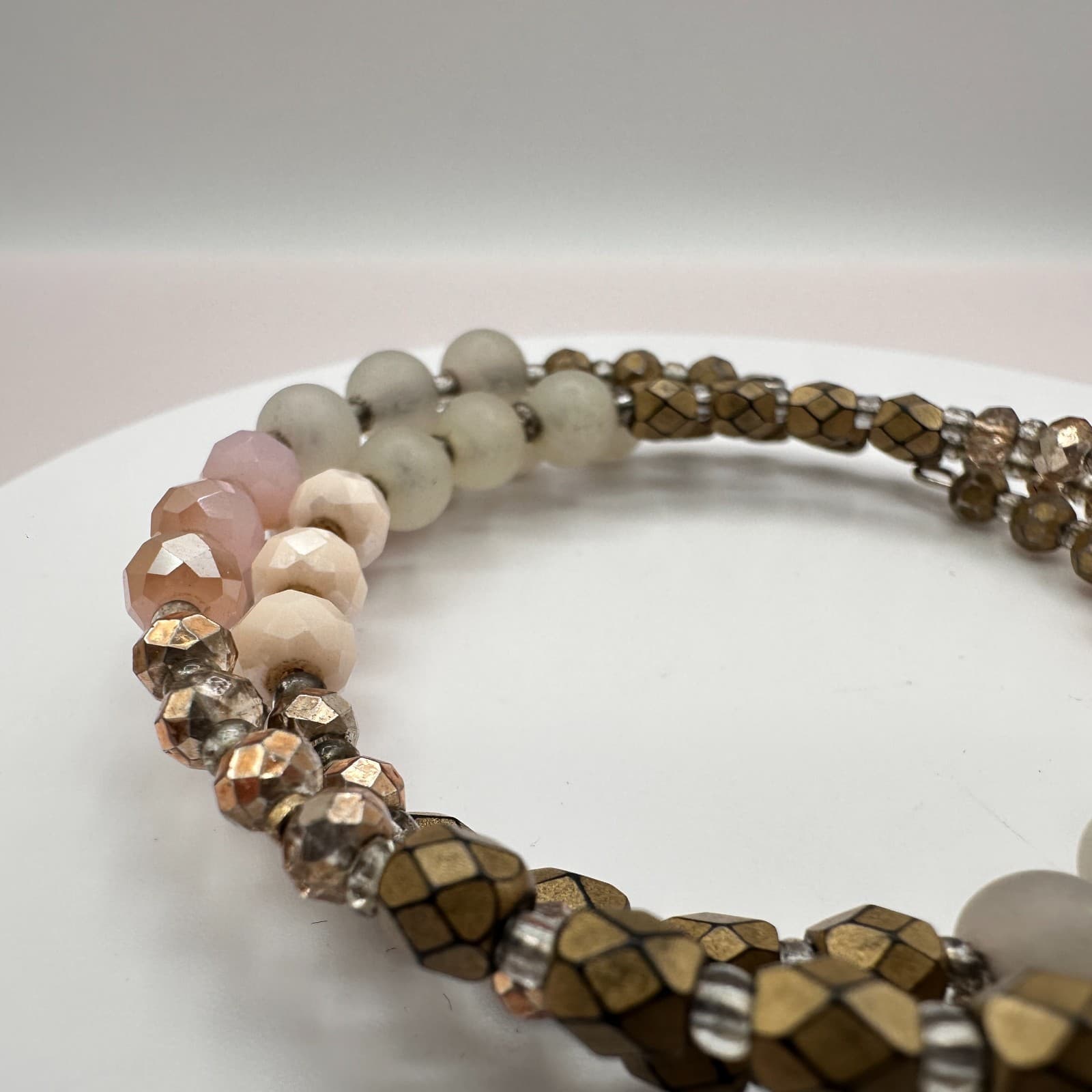 Vintage 80s Colors Glass Stone Beaded Stretch Alloy Bracelets Fashion Jewelry - Thumbnail 7