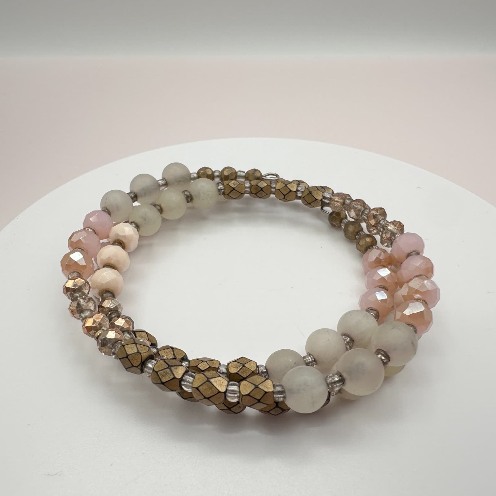 Vintage 80s Colors Glass Stone Beaded Stretch Alloy Bracelets Fashion Jewelry - Thumbnail 2