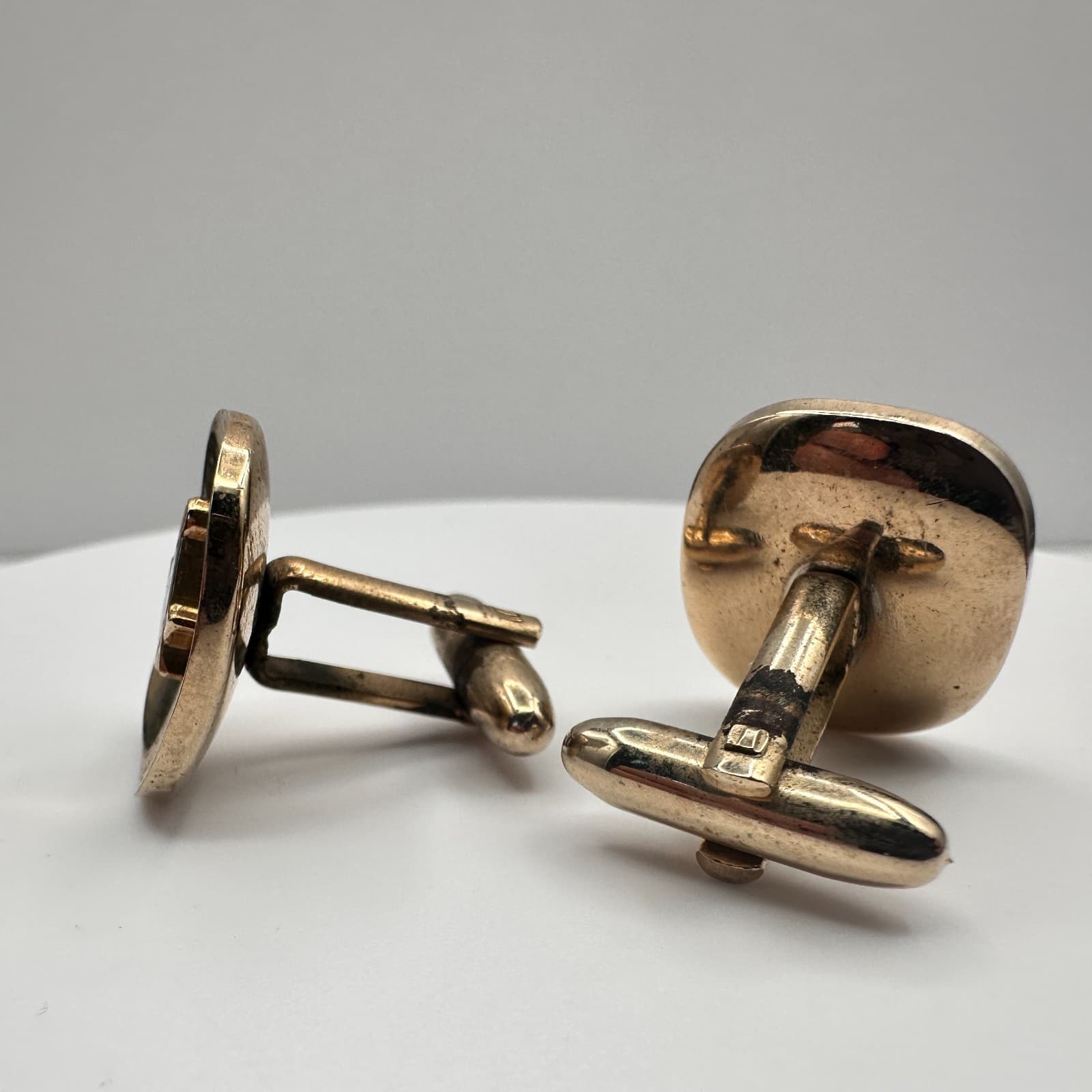 Vintage 90s Masonic Cufflinks & Tie Bar Set Gold Tone Blue Enamel Square Compass - Thumbnail 6